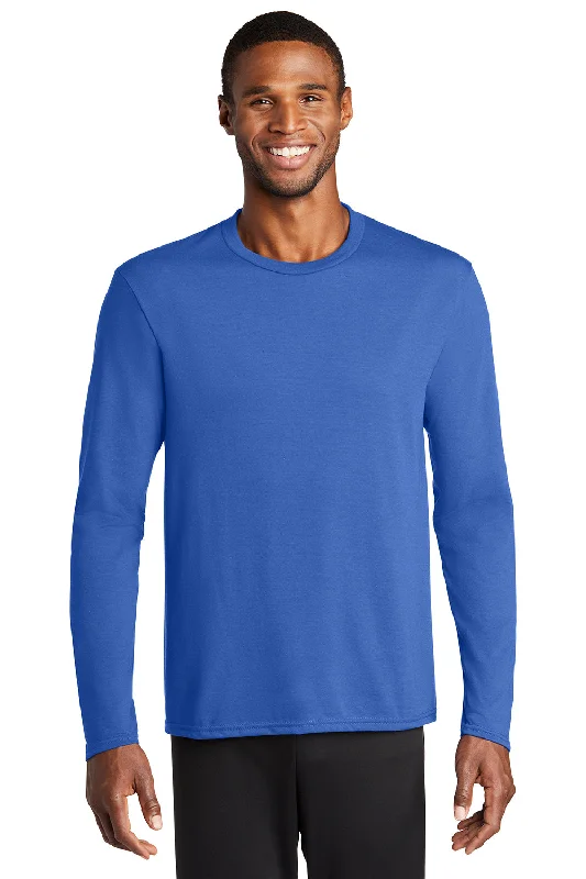 Men’s short-sleeve glib tops-Port & Company Mens Dry Zone Performance Moisture Wicking Long Sleeve Crewneck T-Shirt - True Royal Blue