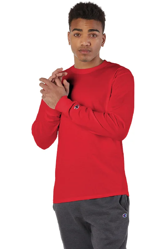 Men’s short-sleeve wisp polos-Champion Mens Long Sleeve Crewneck T-Shirt - Red