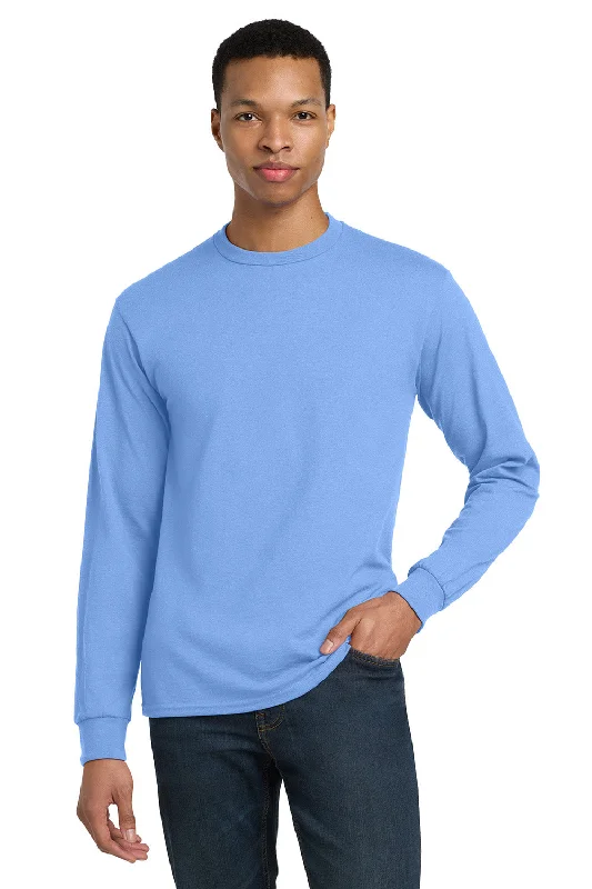 Men’s short-sleeve dote shirts-Gildan Mens DryBlend Moisture Wicking Long Sleeve Crewneck T-Shirt - Carolina Blue