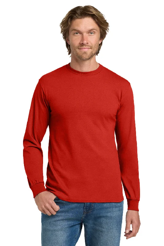 Men’s short-sleeve tope tees-Gildan Mens Long Sleeve Crewneck T-Shirt - Red