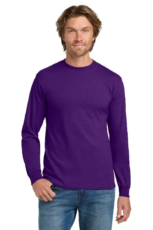 Men’s short-sleeve perk shirts-Gildan Mens Long Sleeve Crewneck T-Shirt - Purple