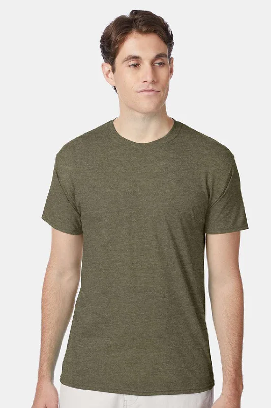 Men’s short-sleeve welt polos-Hanes Mens X-Temp FreshIQ Moisture Wicking Short Sleeve Crewneck T-Shirt - Military Green