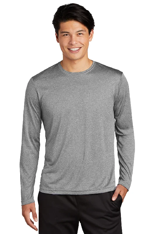 Men’s short-sleeve hued tees-Sport-Tek Mens Contender Heather Moisture Wicking Long Sleeve Crewneck T-Shirt - Heather Vintage Grey