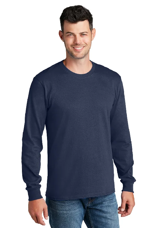 Men’s short-sleeve mire polos-Port & Company Mens Core Long Sleeve Crewneck T-Shirt - Navy Blue