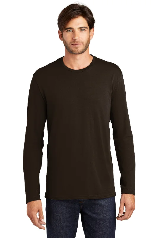 Men’s short-sleeve vane shirts-District Mens Perfect Weight Long Sleeve Crewneck T-Shirt - Espresso Brown - Closeout