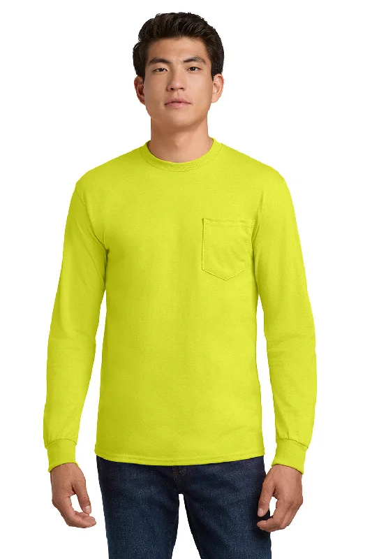 Men’s short-sleeve tilt tees-Gildan Mens Ultra Long Sleeve Crewneck T-Shirt w/ Pocket - Safety Green