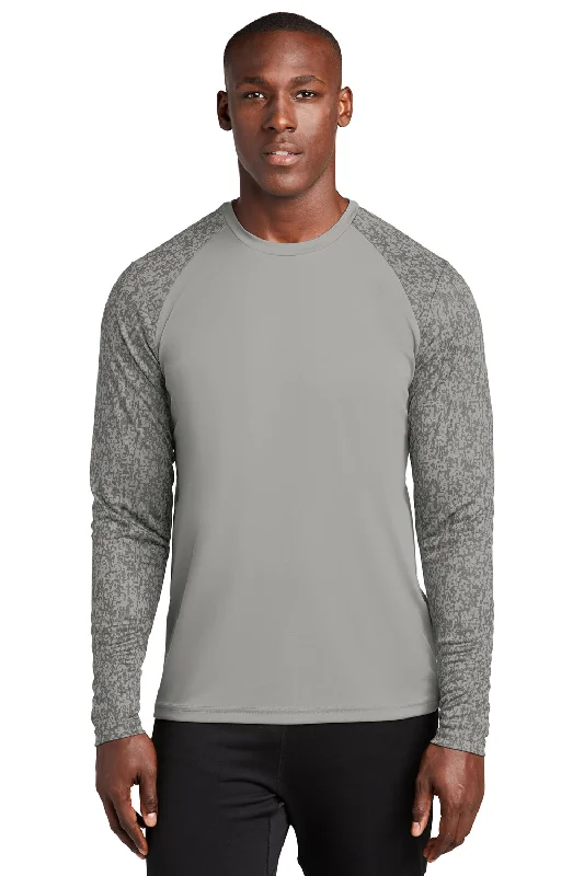 Men’s short-sleeve yowl tops-Sport-Tek Mens Digi Camo Moisture Wicking Long Sleeve Crewneck T-Shirt - Concrete Grey