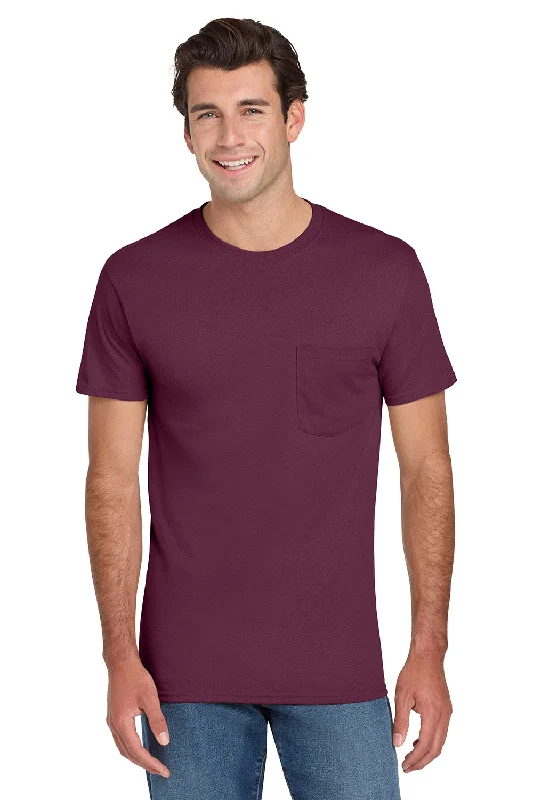 Men’s short-sleeve fawn shirts-Jerzees Mens Dri-Power Moisture Wicking Short Sleeve Crewneck T-Shirt w/ Pocket - Maroon