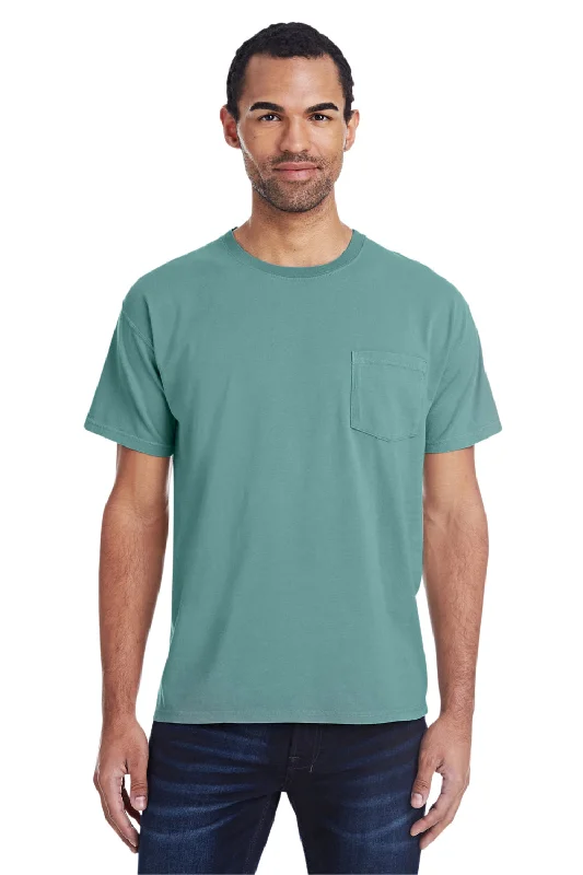 Men’s short-sleeve idly tops-ComfortWash By Hanes Mens Short Sleeve Crewneck T-Shirt w/ Pocket - Cypress Green