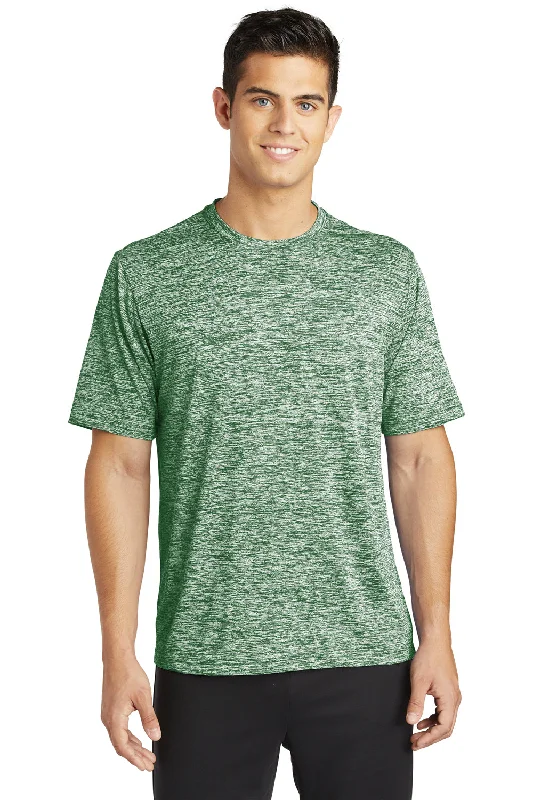 Men’s short-sleeve lurk shirts-Sport-Tek Mens Electric Heather Moisture Wicking Short Sleeve Crewneck T-Shirt - Forest Green Electric - Closeout