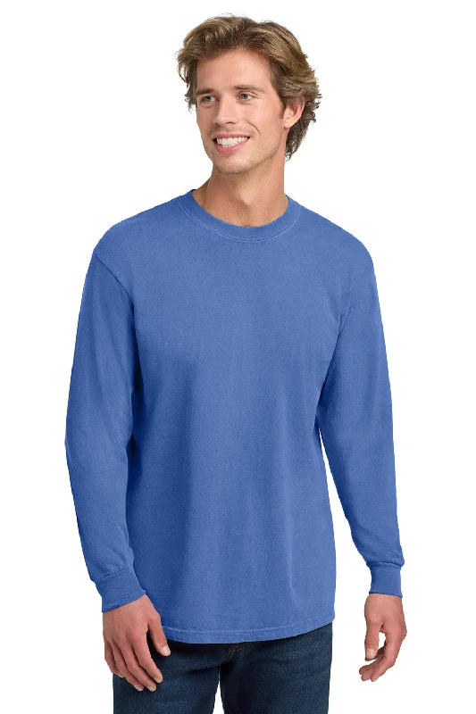 Men’s short-sleeve hark shirts-Comfort Colors Mens Long Sleeve Crewneck T-Shirt - Flo Blue