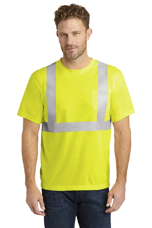 Men’s short-sleeve bunt tees-CornerStone Mens Moisture Wicking Short Sleeve Crewneck T-Shirt w/ Pocket - Safety Yellow