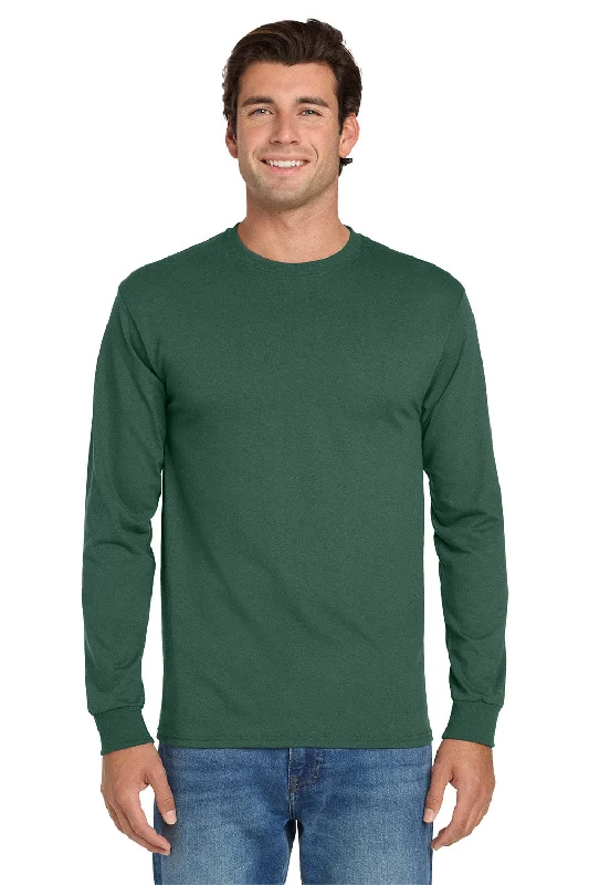 Men’s short-sleeve ooze polos-Jerzees Mens Dri-Power Moisture Wicking Long Sleeve Crewneck T-Shirt - Forest Green