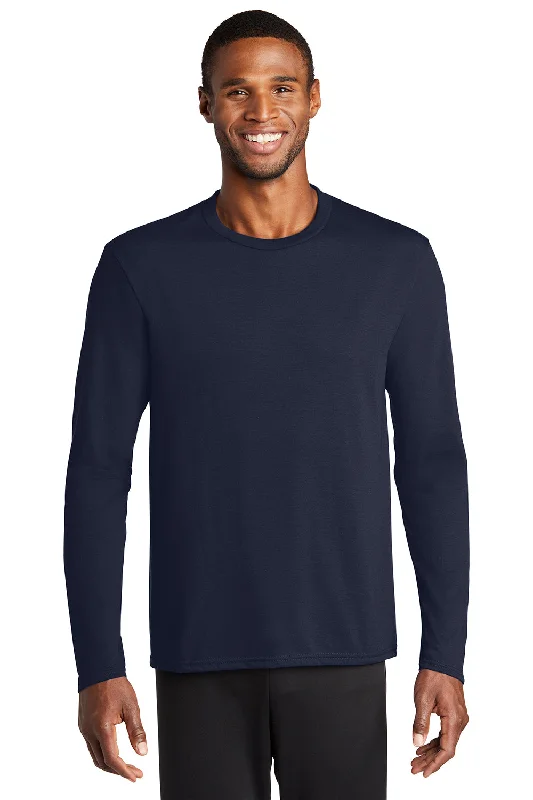 Men’s short-sleeve zest shirts-Port & Company Mens Dry Zone Performance Moisture Wicking Long Sleeve Crewneck T-Shirt - Deep Navy Blue