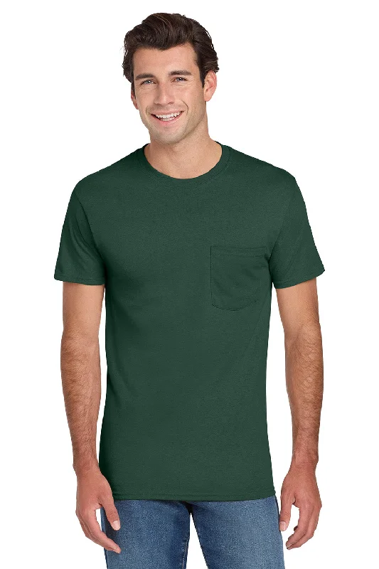 Men’s short-sleeve idly tops-Jerzees Mens Dri-Power Moisture Wicking Short Sleeve Crewneck T-Shirt w/ Pocket - Forest Green