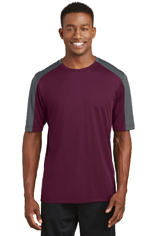 Men’s short-sleeve quip polos-Sport-Tek Mens Competitor Moisture Wicking Short Sleeve Crewneck T-Shirt - Maroon/Iron Grey - Closeout