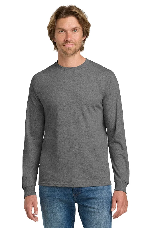 Men’s short-sleeve bunt tees-Gildan Mens Long Sleeve Crewneck T-Shirt - Heather Graphite Grey