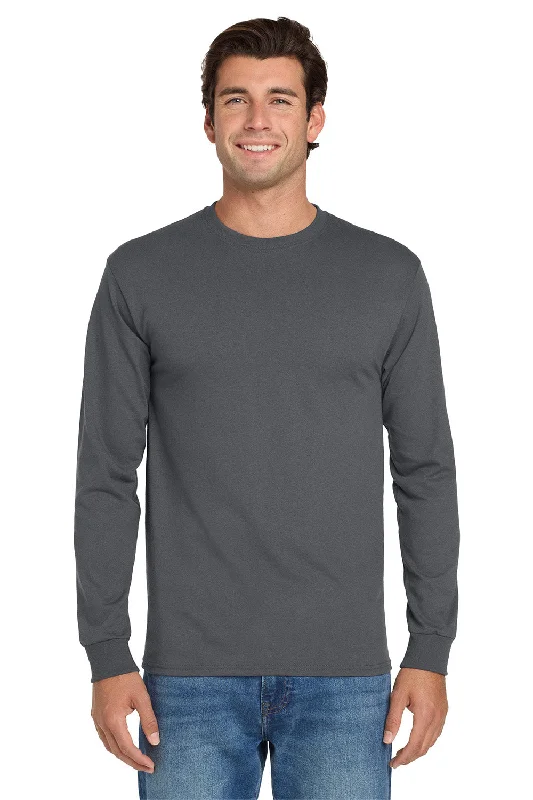 Men’s short-sleeve kink polos-Jerzees Mens Dri-Power Moisture Wicking Long Sleeve Crewneck T-Shirt - Charcoal Grey