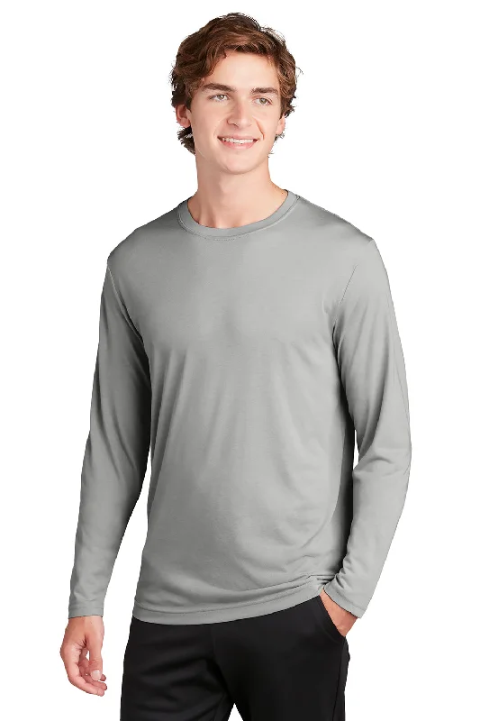 Men’s short-sleeve vent shirts-Sport-Tek Mens Competitor Moisture Wicking Long Sleeve Crewneck T-Shirt - Silver Grey