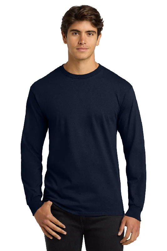 Men’s short-sleeve oust tops-Gildan Mens Ultra Long Sleeve Crewneck T-Shirt - Navy Blue