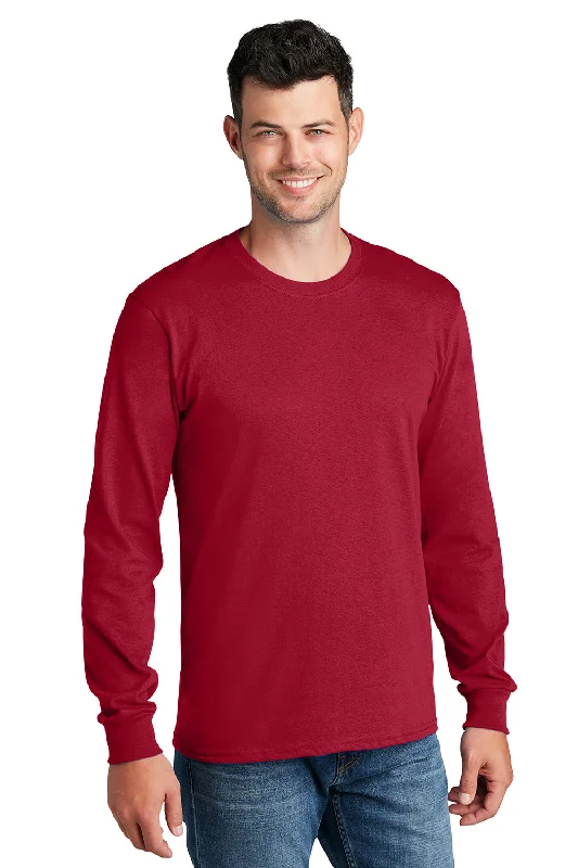 Men’s short-sleeve xing shirts-Port & Company Mens Core Long Sleeve Crewneck T-Shirt - Red