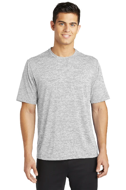 Men’s short-sleeve quip polos-Sport-Tek Mens Electric Heather Moisture Wicking Short Sleeve Crewneck T-Shirt - Silver Grey Electric