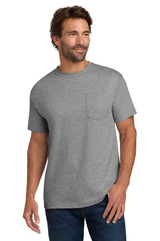 Men’s short-sleeve fawn shirts-Hanes Mens Beefy-T Short Sleeve Crewneck T-Shirt w/ Pocket - Light Steel Grey