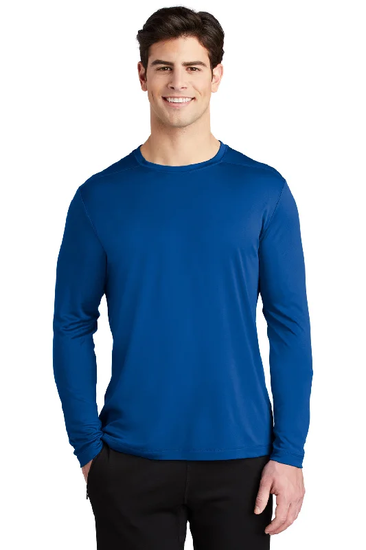 Men’s short-sleeve glib tops-Sport-Tek Mens Moisture Wicking Long Sleeve Crewneck T-Shirt - True Royal Blue