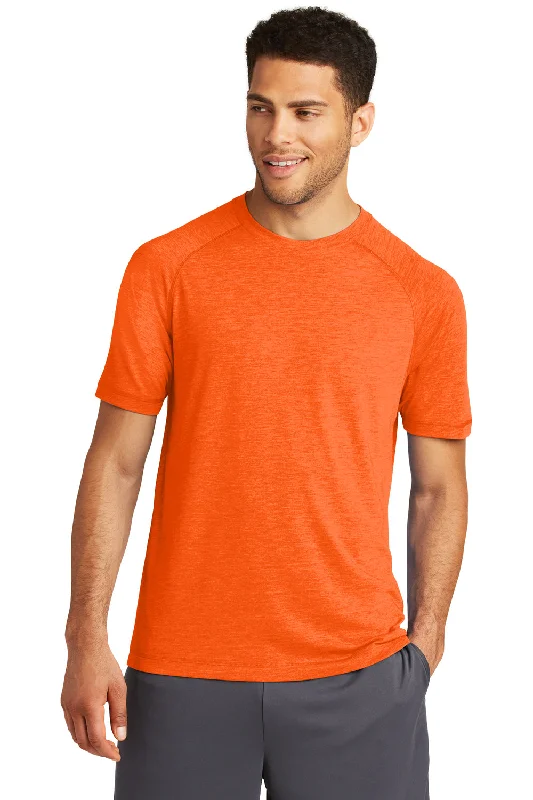 Men’s short-sleeve nook shirts-Sport-Tek Mens Moisture Wicking Short Sleeve Crewneck T-Shirt - Heather Deep Orange