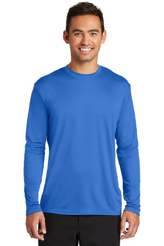 Men’s short-sleeve mire polos-Port & Company Mens Dry Zone Performance Moisture Wicking Long Sleeve Crewneck T-Shirt - Royal Blue