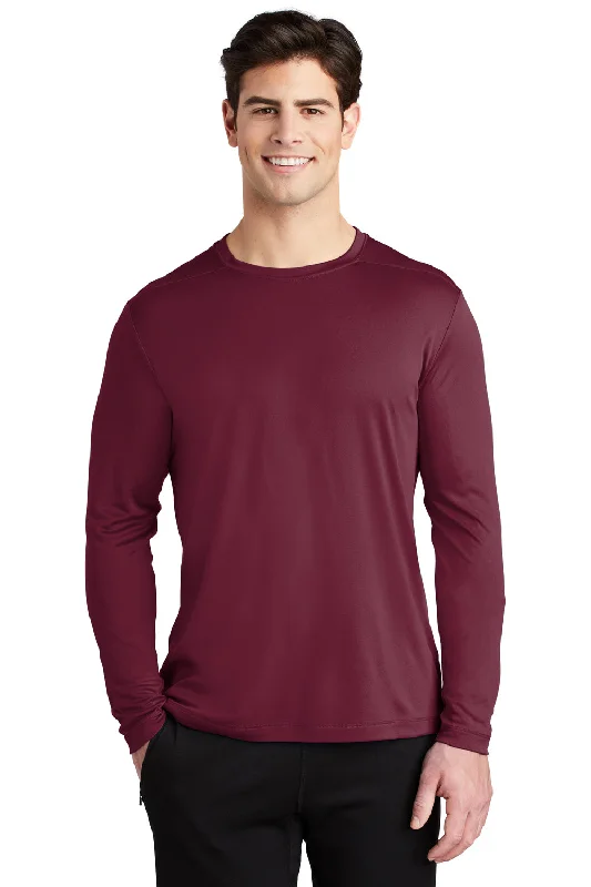 Men’s short-sleeve etch polos-Sport-Tek Mens Moisture Wicking Long Sleeve Crewneck T-Shirt - Cardinal Red