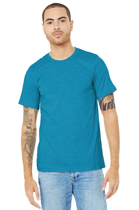 Men’s short-sleeve quip polos-Bella + Canvas Mens Heather CVC Short Sleeve Crewneck T-Shirt - Heather Aqua Blue