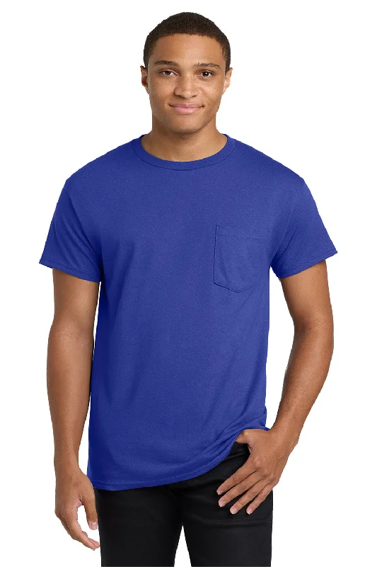 Men’s short-sleeve snug polos-Hanes Mens ComfortSoft Short Sleeve Crewneck T-Shirt w/ Pocket - Deep Royal Blue