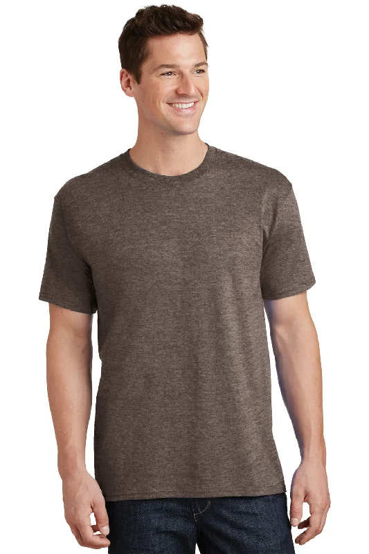 Men’s short-sleeve glib tops-Port & Company Mens Core Short Sleeve Crewneck T-Shirt - Heather Dark Chocolate Brown