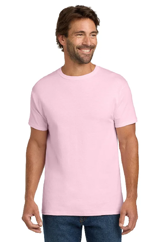 Men’s short-sleeve nook shirts-Hanes Mens ComfortSoft Short Sleeve Crewneck T-Shirt - Pale Pink