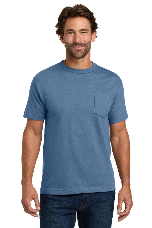 Men’s short-sleeve idly polos-Hanes Mens Beefy-T Short Sleeve Crewneck T-Shirt w/ Pocket - Denim Blue