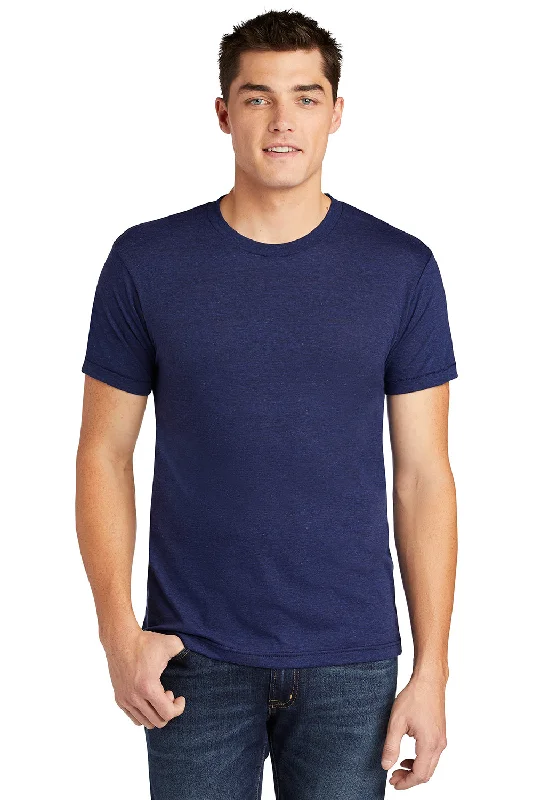 Men’s short-sleeve urge tops-American Apparel Mens Track Short Sleeve Crewneck T-Shirt - Indigo Blue