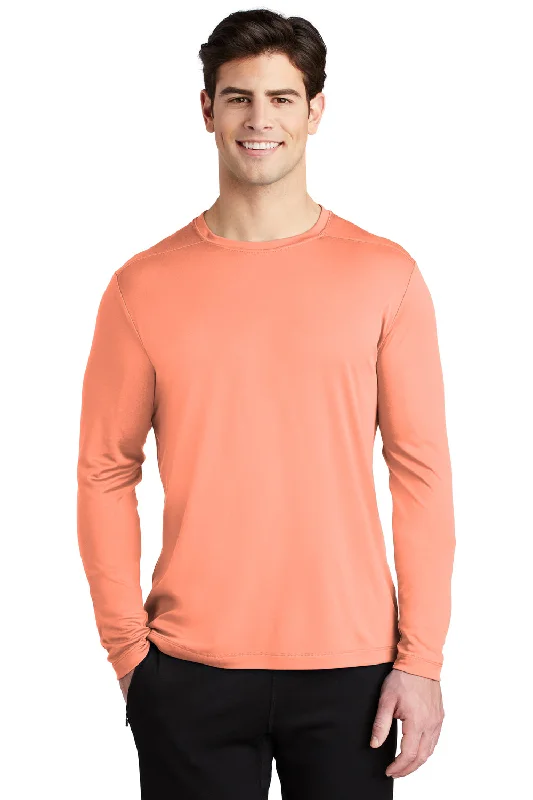 Men’s short-sleeve burr shirts-Sport-Tek Mens Moisture Wicking Long Sleeve Crewneck T-Shirt - Soft Coral Orange