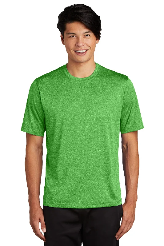 Men’s short-sleeve kink tops-Sport-Tek Mens Contender Heather Moisture Wicking Short Sleeve Crewneck T-Shirt - Heather Turf Green