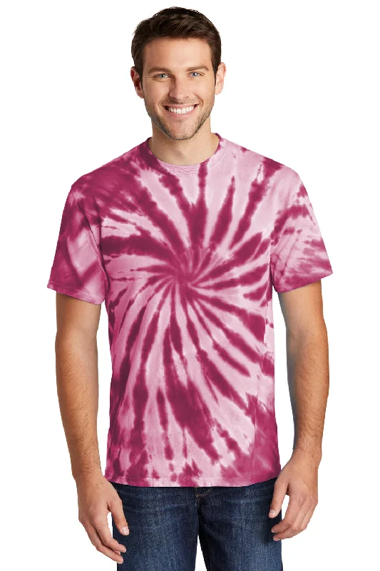 Men’s short-sleeve glum polos-Port & Company Mens Tie-Dye Short Sleeve Crewneck T-Shirt - Maroon