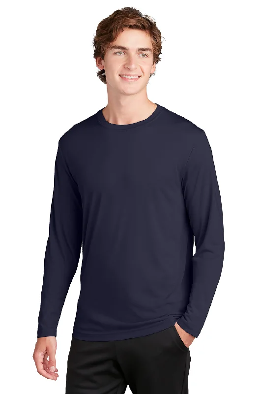 Men’s short-sleeve apex polos-Sport-Tek Mens Competitor Moisture Wicking Long Sleeve Crewneck T-Shirt - True Navy Blue