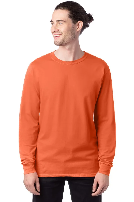 Men’s short-sleeve arch tops-Hanes Mens ComfortSoft Long Sleeve Crewneck T-Shirt - Texas Orange