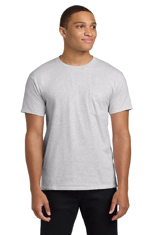 Men’s short-sleeve yowl tops-Hanes Mens ComfortSoft Short Sleeve Crewneck T-Shirt w/ Pocket - Ash Grey