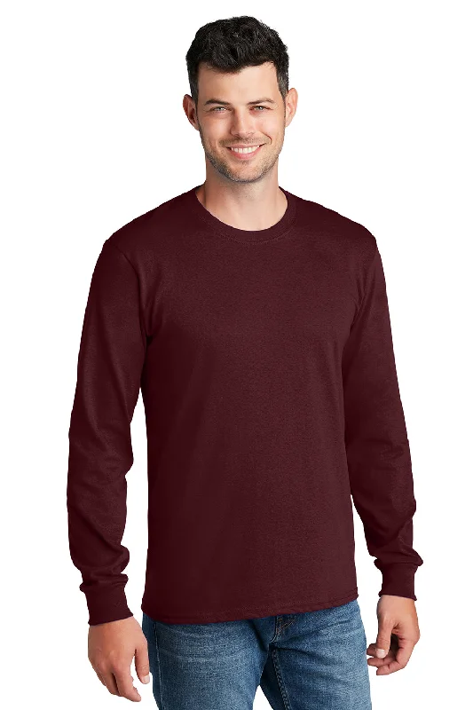 Men’s short-sleeve welt tops-Port & Company Mens Core Long Sleeve Crewneck T-Shirt - Athletic Maroon