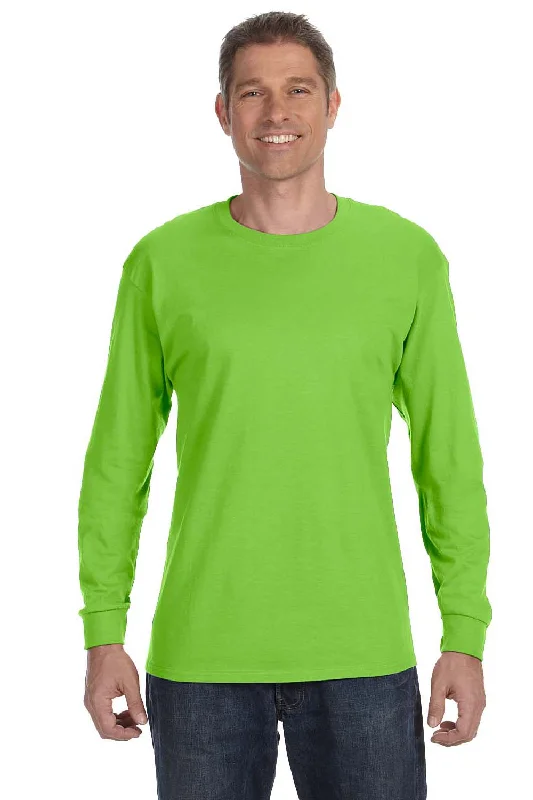 Men’s short-sleeve zany tees-Hanes Mens ComfortSoft Long Sleeve Crewneck T-Shirt - Lime Green - Closeout