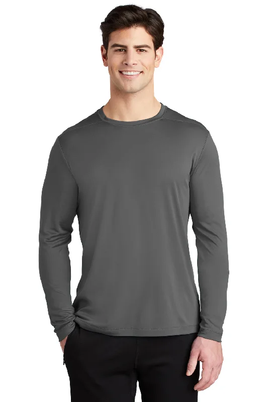 Men’s short-sleeve urge tops-Sport-Tek Mens Moisture Wicking Long Sleeve Crewneck T-Shirt - Dark Smoke Grey