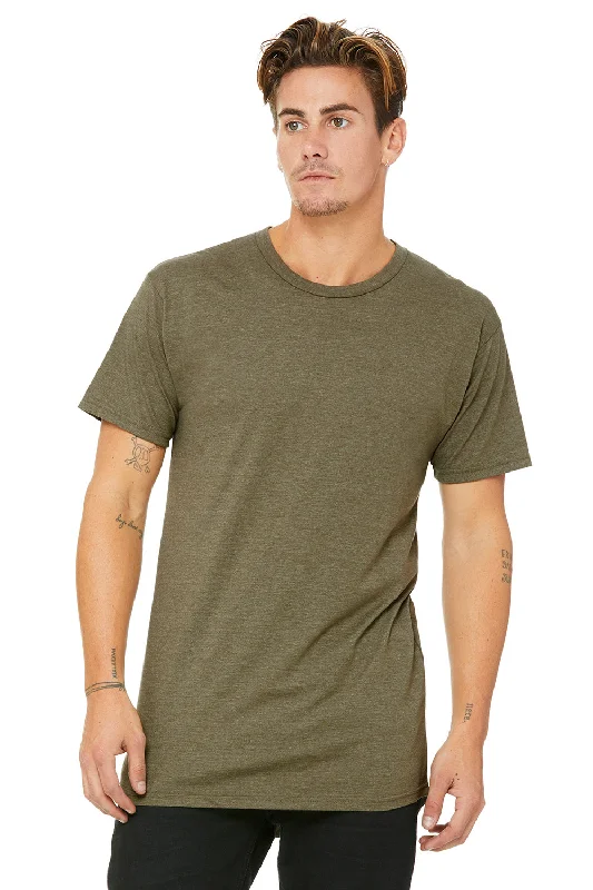 Men’s short-sleeve vent tees-Bella + Canvas Mens Long Body Urban Short Sleeve Crewneck T-Shirt - Heather Olive Green - Closeout