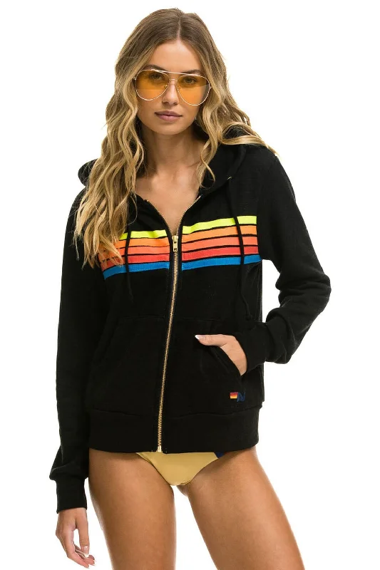 mens hoodie for easy casual wear-5 STRIPE HOODIE - BLACK // NEON RAINBOW