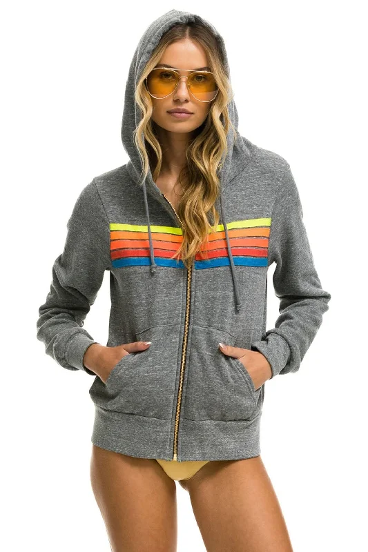 mens hoodie with breathable performance fabric-5 STRIPE HOODIE - HEATHER GREY // NEON RAINBOW