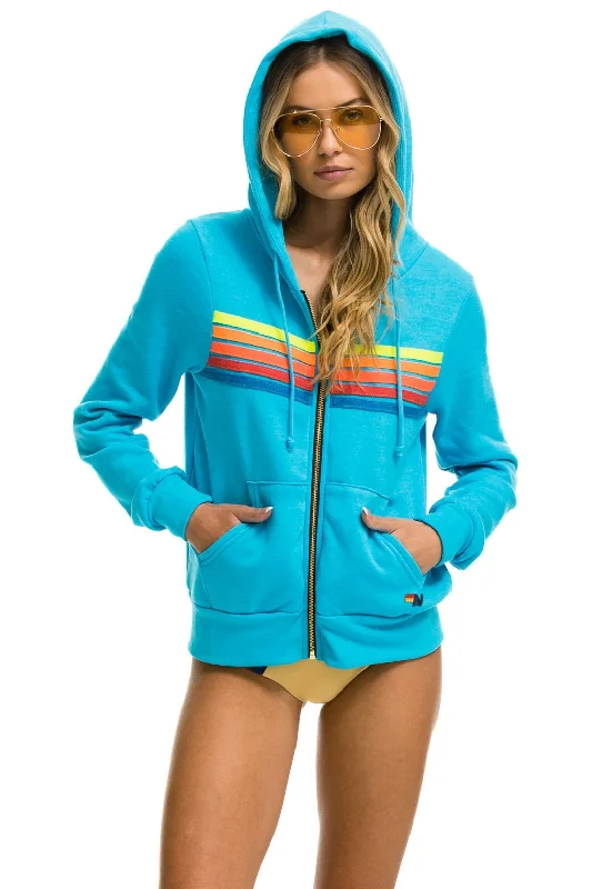 mens hoodie with comfortable athletic fit-5 STRIPE HOODIE - NEON BLUE // NEON RAINBOW